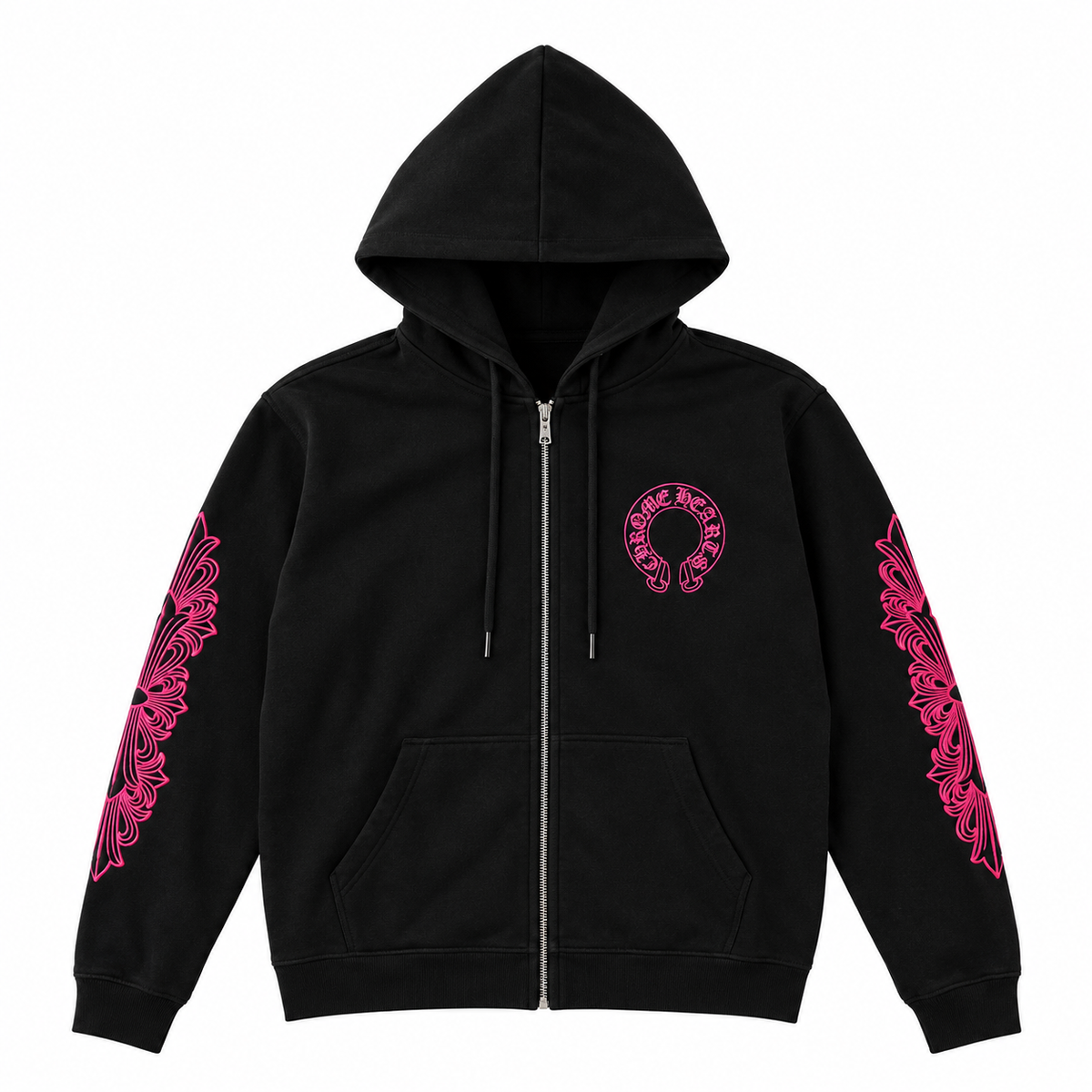 Chrome Hearts Zip Up Hoodie - Black/Neon Pink front