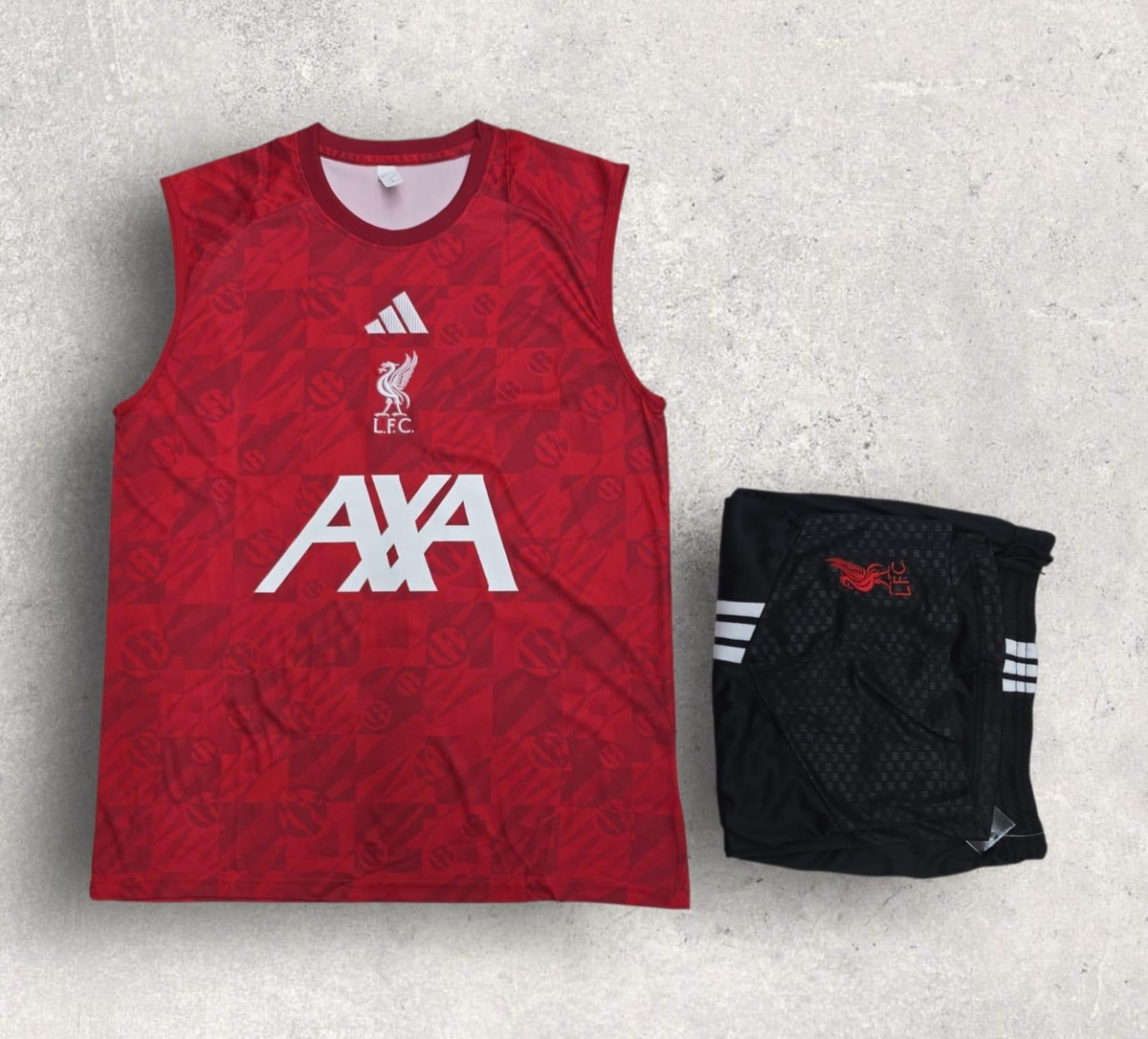 Liverpool Red Checkered Sleeveless Training Set – AXA Vest & Shorts