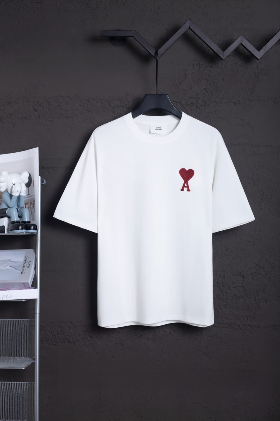 AMI Paris de Coeur Embroidery Tee - White (Red Heart)