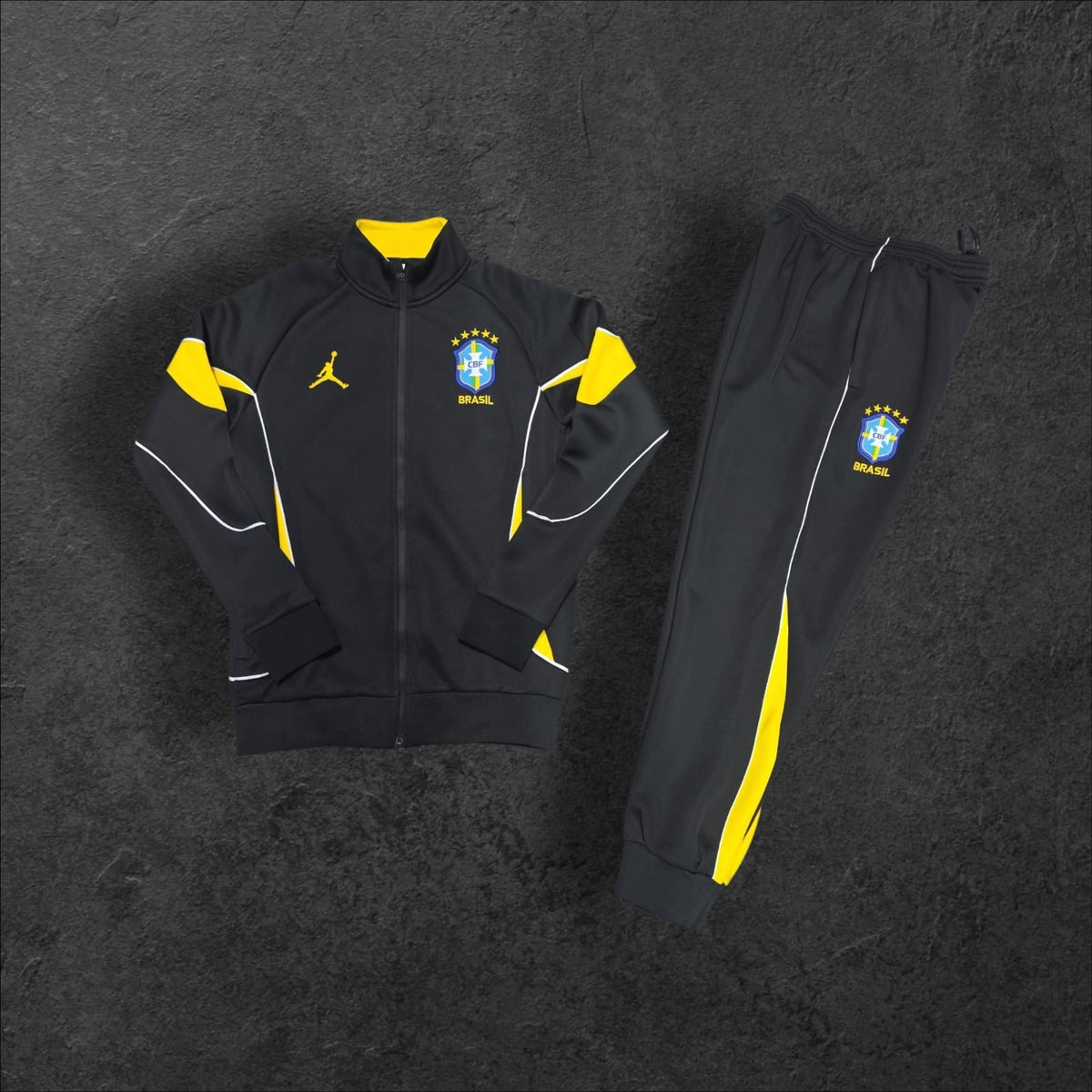 Brazil Black Training Tracksuit - Jordan Yellow Trim