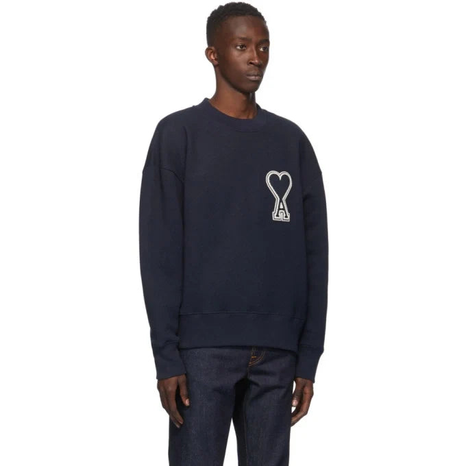 AMI Paris Coeur Patch Sweater - Navy