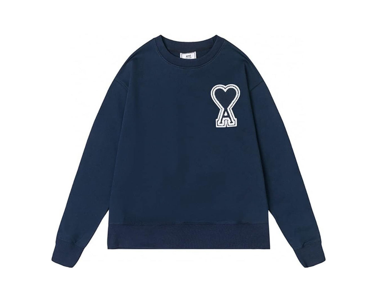 AMI Paris Coeur Patch Sweater - Navy