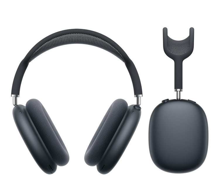 Black over-ear headphones with a carrying case on a white background