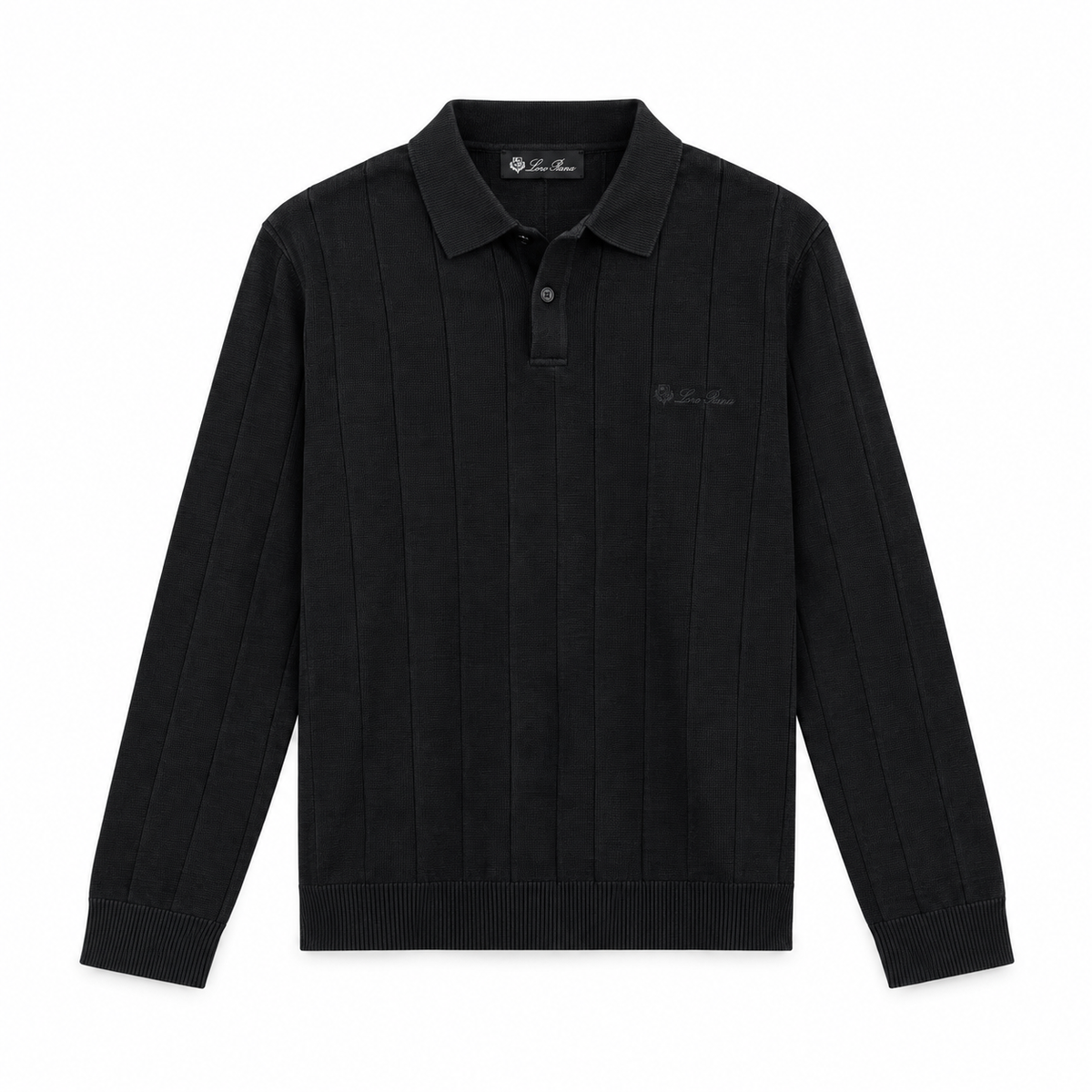 Loro Piana Long Sleeve Polo - Black