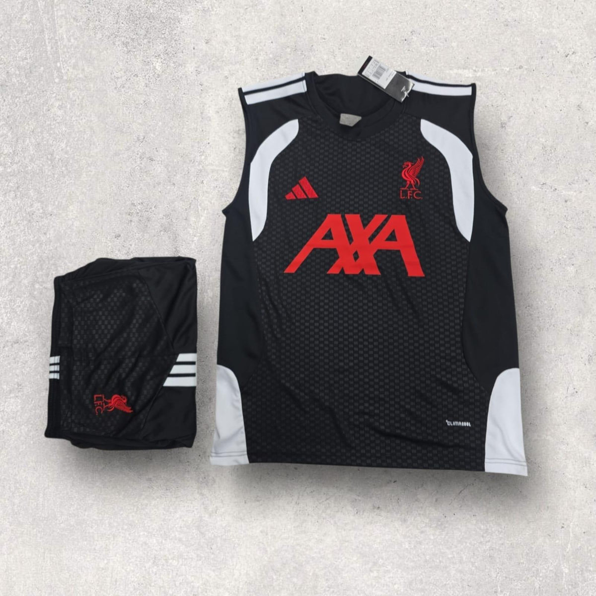 Liverpool Black Sleeveless Training Set – AXA Vest & Shorts