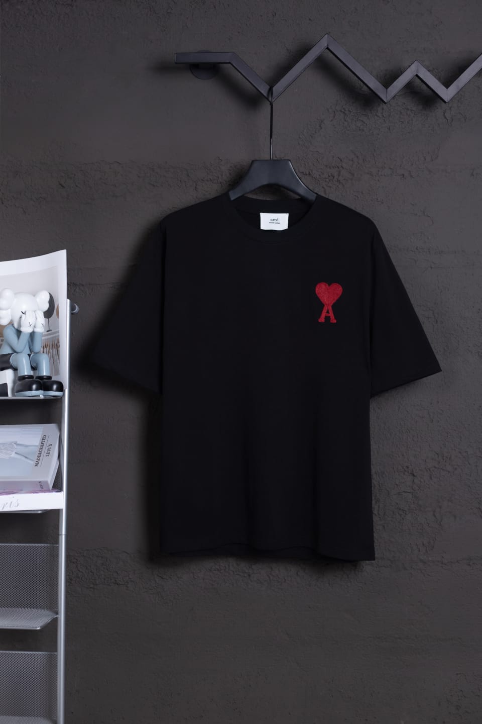AMI Paris de Coeur Embroidery Tee - Black (Red Heart)