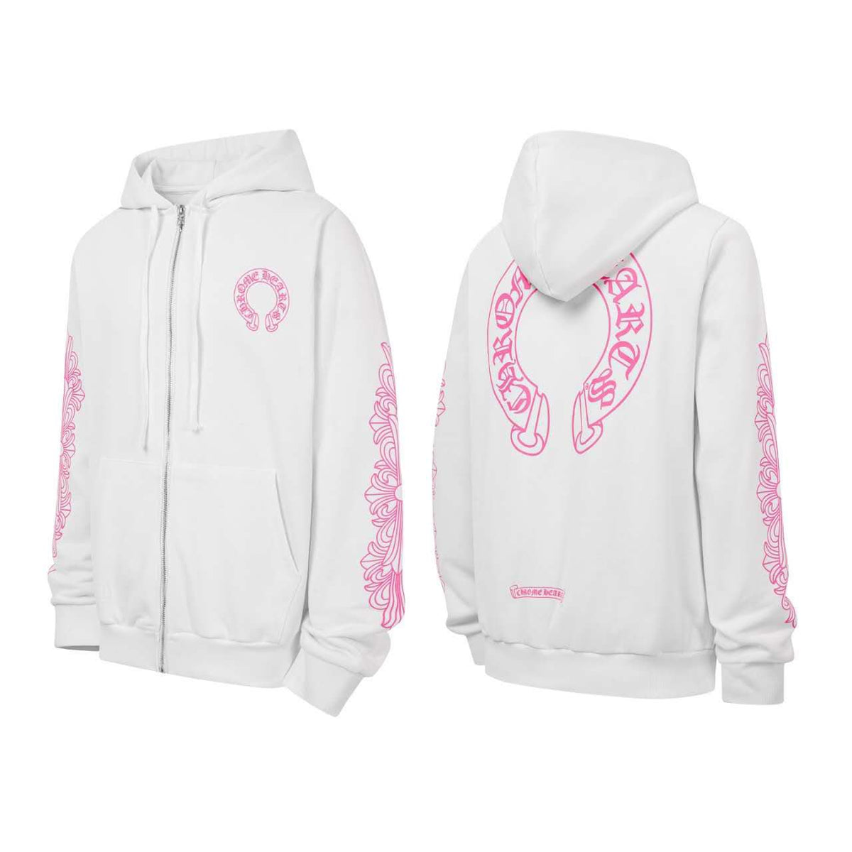 Chrome Hearts Zip Up Hoodie - White/Pink front and back
