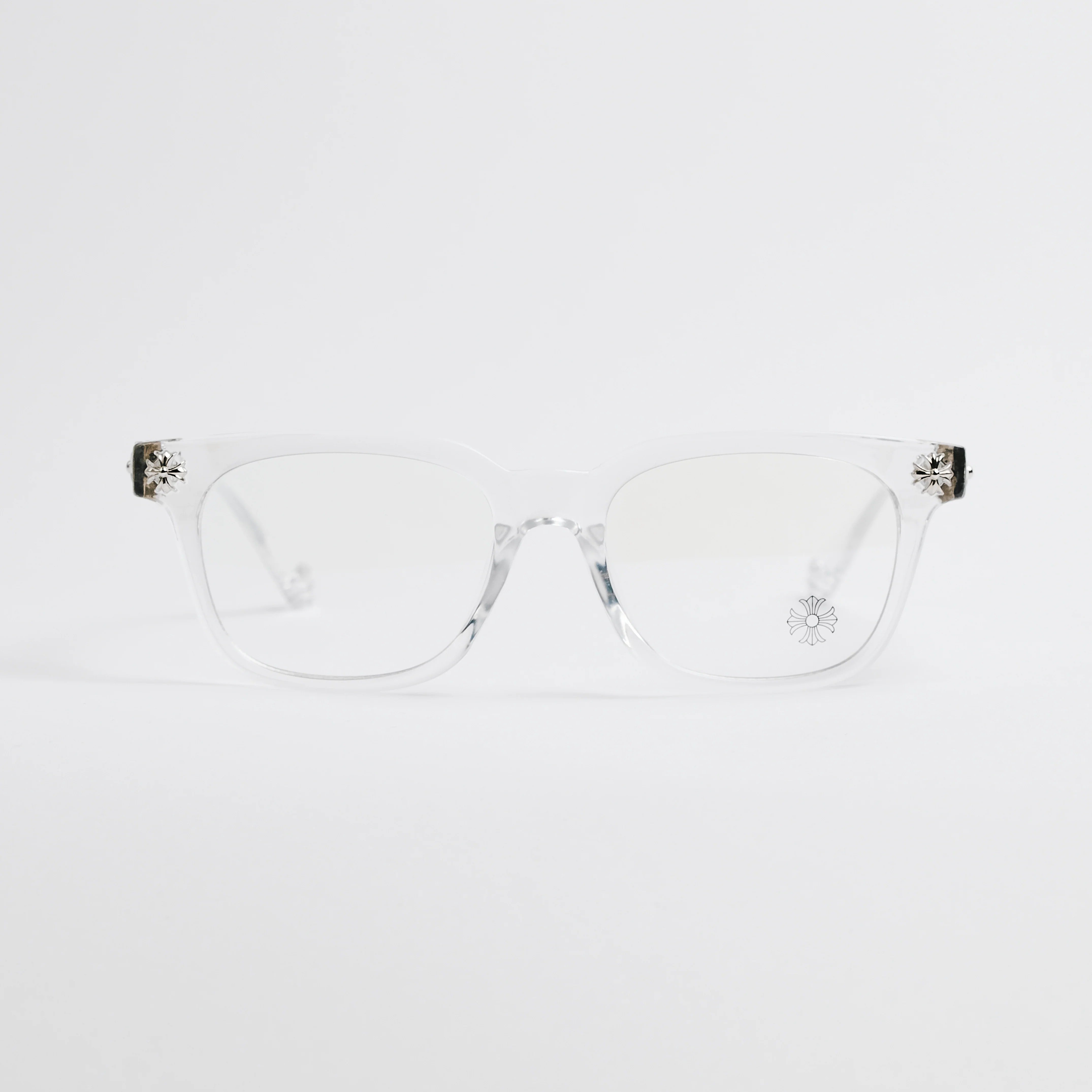 Clear eyeglasses on a white background